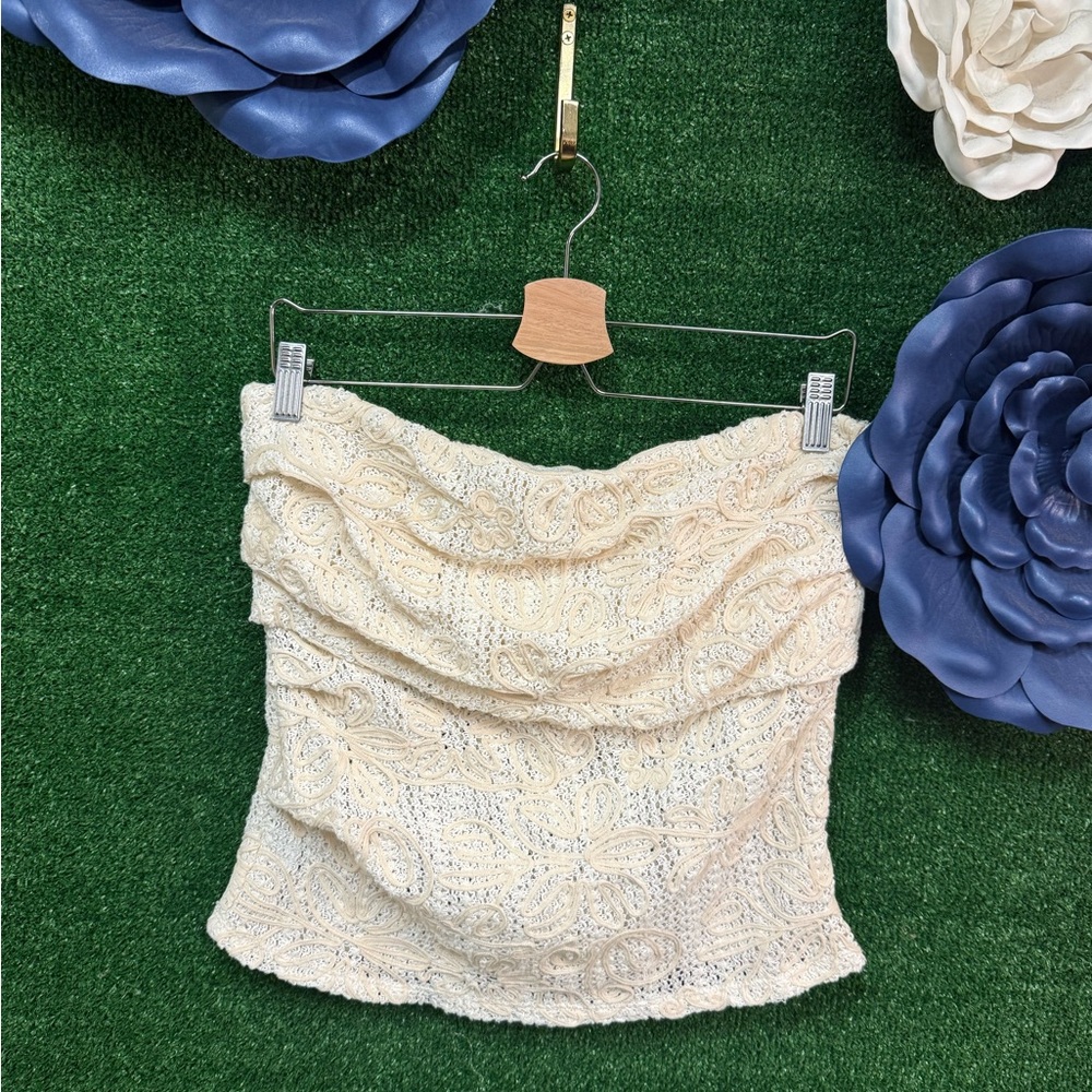 Anthropologie Sarah Hann Crochet Beige Type Top Size Large NWT Brand New